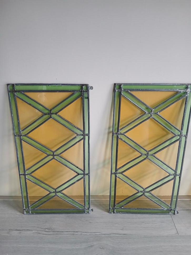 Glas in lood set van 2, Doe-het-zelf en Verbouw, Glas en Ramen, Gebruikt, Glasplaat, Minder dan 80 cm, Minder dan 80 cm, Glas in lood