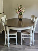 Landelijke eiken eetkamertafel met 4 stoelen, Ophalen, Gebruikt, Landelijk, 4 tot 6 stoelen
