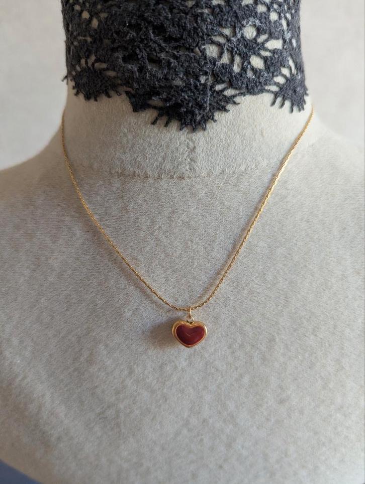 ketting met rood hart - Vintage stijl, Sieraden, Tassen en Uiterlijk, Kettingen, Ophalen of Verzenden