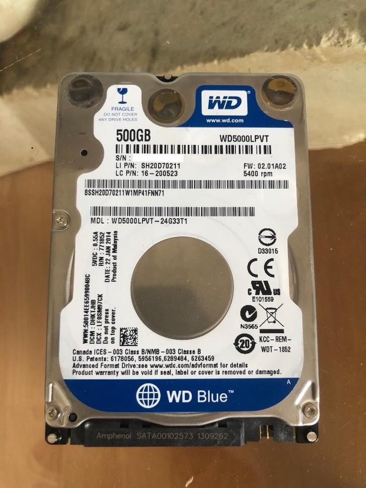 WD blue 500GB 2.5 laptop harde schijf, Computers en Software, Harde schijven, Zo goed als nieuw, Desktop, Ophalen of Verzenden