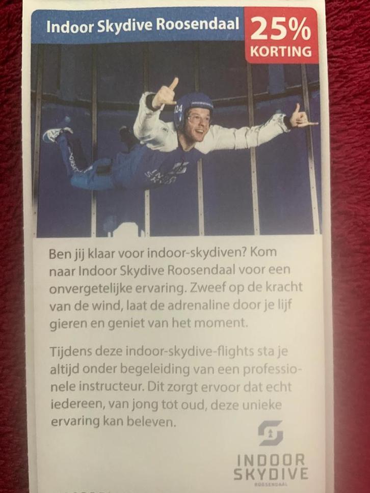 Indoor Skydive Roosendaal Voordeelbon, Tickets en Kaartjes, Kortingen en Cadeaubonnen, Drie personen of meer, Overige typen, Kortingsbon