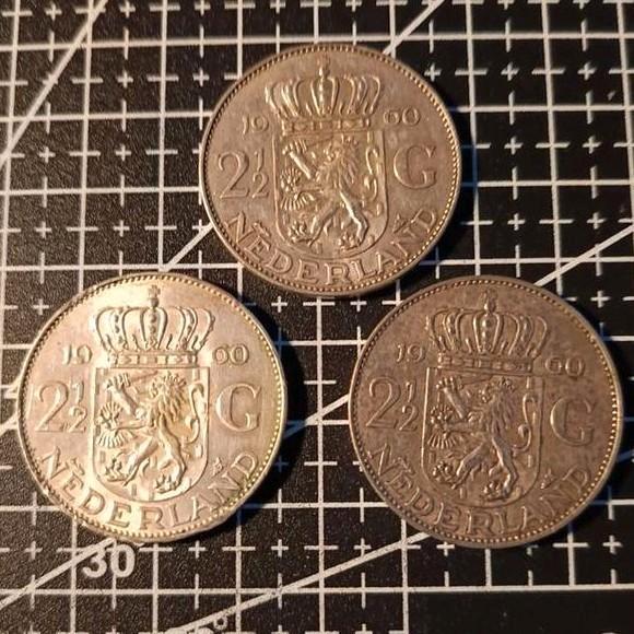 3x Zilveren Rijksdaalder Juliana 1960  [3x60], Postzegels en Munten, Munten | Nederland, 2½ gulden, Koningin Juliana, Ophalen of Verzenden