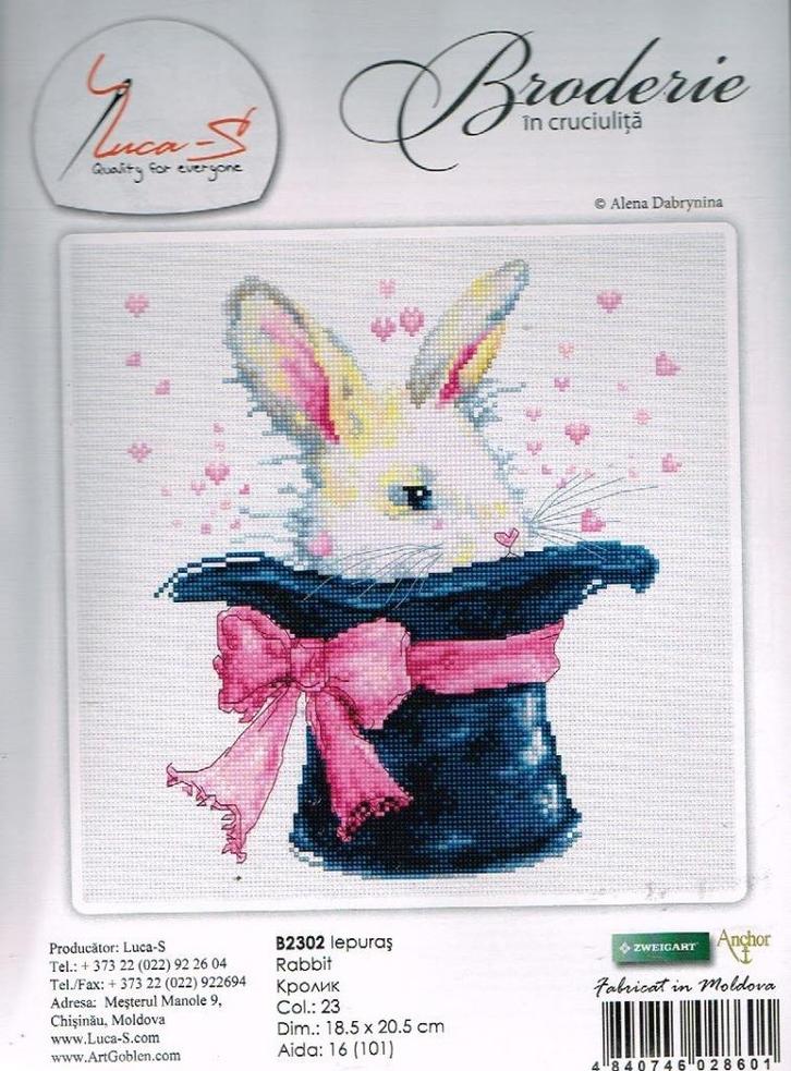 Cado luca borduurpakket rabbit in a head  2302  laatste, Hobby en Vrije tijd, Borduren en Borduurmachines, Nieuw, Borduurpakket