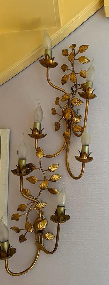 Set 2 Vintage Florentine Wandlamp Verguld Hans Kögl 70’s, Antiek en Kunst, Antiek | Lampen, Ophalen of Verzenden