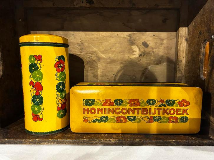 Vintage Verkade Blikken Set Honing Ontbijtkoek & Beschuitbus, Antiek en Kunst, Curiosa en Brocante, Ophalen of Verzenden