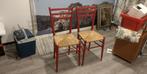 Vintage rieten stoelen jaren 70 rood hout met rieten zitting, Zo goed als nieuw, Hout, Ophalen, Rood