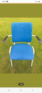 4 Blauwe Stapelbare Kantoorstoelen, Huis en Inrichting, Stoelen, Ophalen, Blauw, Stof, Vijf, Zes of meer stoelen
