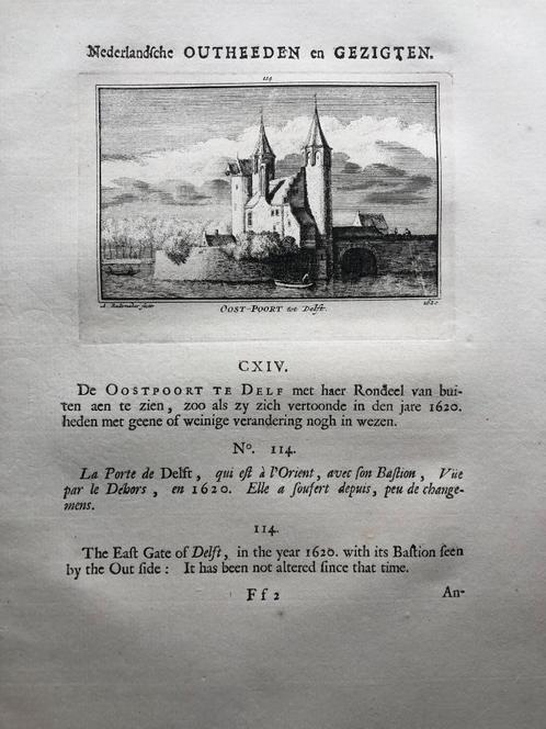 114 / Delft de Oostpoort Kopergravure 1732, Antiek en Kunst, Kunst | Etsen en Gravures