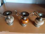 Amfoor marmer onyx brons messing vaasjes 3 stuks, Ophalen