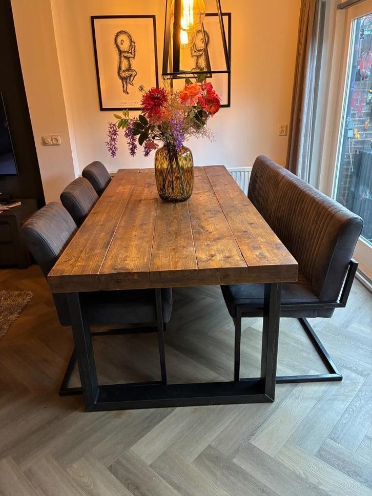 Eethoek steigerhout, Huis en Inrichting, Tafels | Eettafels, Gebruikt, 50 tot 100 cm, 200 cm of meer, Vijf personen of meer, Rechthoekig