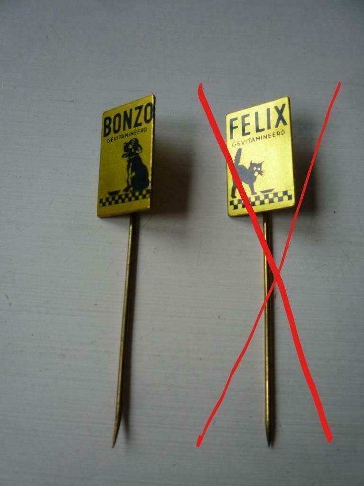 Bonzo Hond Gevitamineerd Honden Goudkleurig Speldje Speld, Verzamelen, Speldjes, Pins en Buttons, Zo goed als nieuw, Speldje of Pin