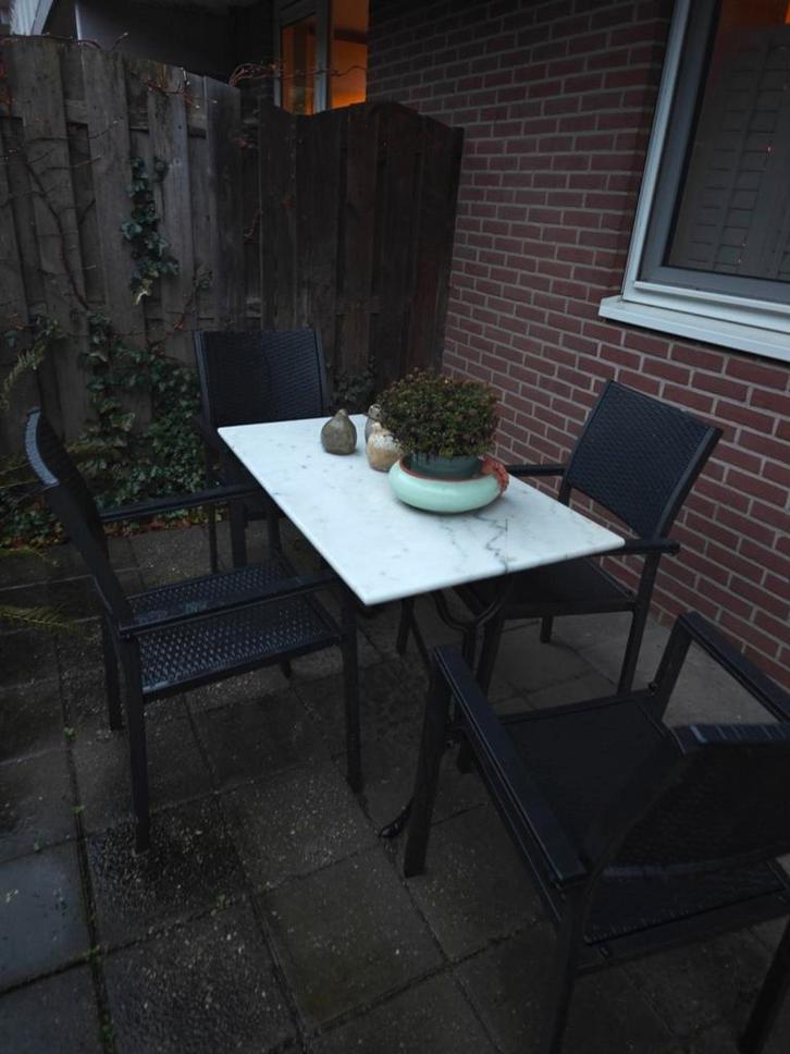 Tuinset met tafel en 4 stoelen, Tuin en Terras, Tuinsets en Loungesets, Gebruikt, Tuinset, Kunststof, 4 zitplaatsen, Eettafel