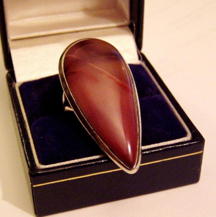 925 zilver ring jasper jaspis, Australisch Jaspis mt. 18,5, Sieraden, Tassen en Uiterlijk, Ringen, Zo goed als nieuw, Dame of Heer