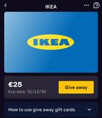 IKEA €25 cadeaubon (geen minimale besteding), Tickets en Kaartjes, Kortingen en Cadeaubonnen, Eén persoon, Cadeaubon, Overige typen