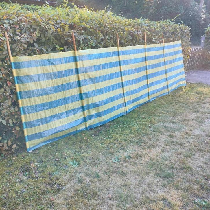 Windscherm. Strandzeil. Geel-Blauw. Plastiek., Caravans en Kamperen, Windschermen, Gebruikt, Ophalen