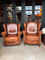 Schapenleren fauteuils (set van 2) merk  Joris, Gebruikt, Joris, Landelijk Chique, Leer