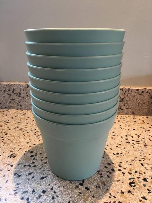 Mintgroene bloempotten 9 stuks, Tuin en Terras, Bloempotten, Nieuw, Kunststof, Minder dan 40 cm, Minder dan 25 cm, Rond, Ophalen