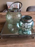 Sfeer theelichtjes houders groen en spiegel standaard, Overige materialen, Ophalen of Verzenden, Zo goed als nieuw, Groen