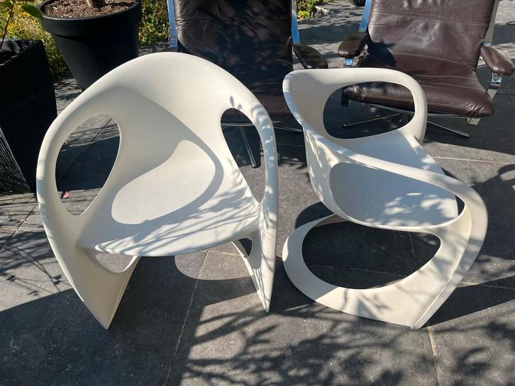 Casala Stoelen - Jaren 70 - Glasvezel, vintage, Space Age, Huis en Inrichting, Stoelen, Gebruikt, Drie, Overige materialen, Wit