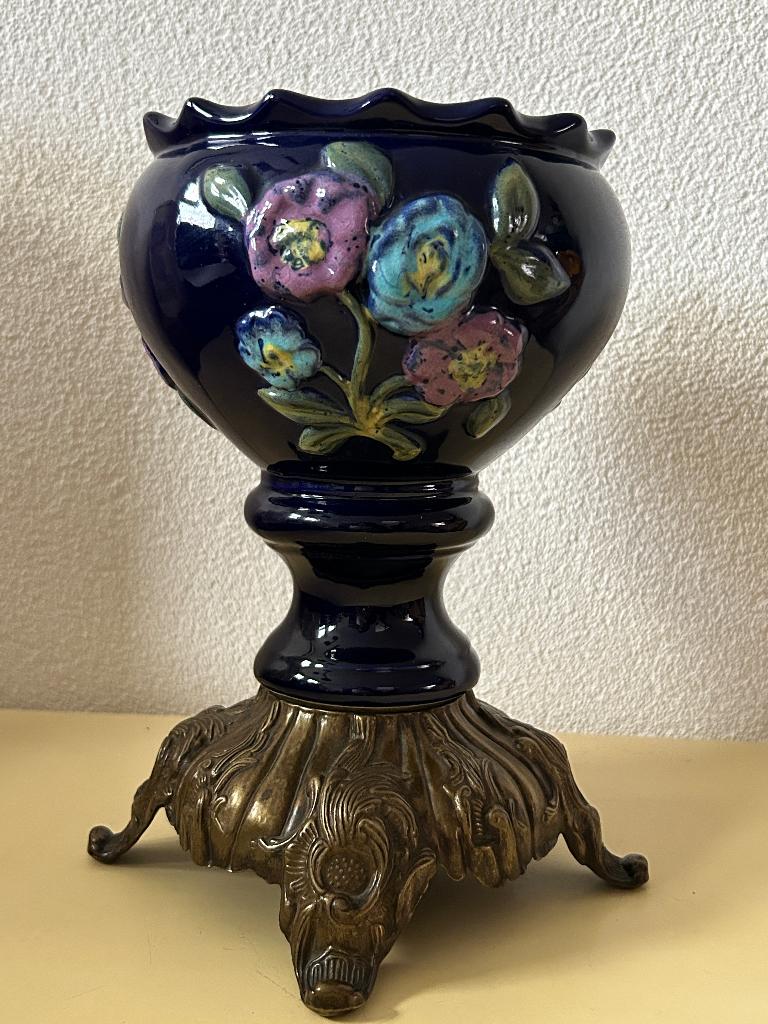 Vintage aardewerk bloempot in Art Nouveau stijl, Rond, Binnen, Ophalen of Verzenden, Zo goed als nieuw