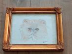 Klassieke tekening van een kat/poes, gesigneerd, Antiek en Kunst, Ophalen