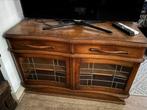 Antiek tv meubel met glas in lood, Gebruikt, 100 tot 150 cm, Ophalen of Verzenden, Glas