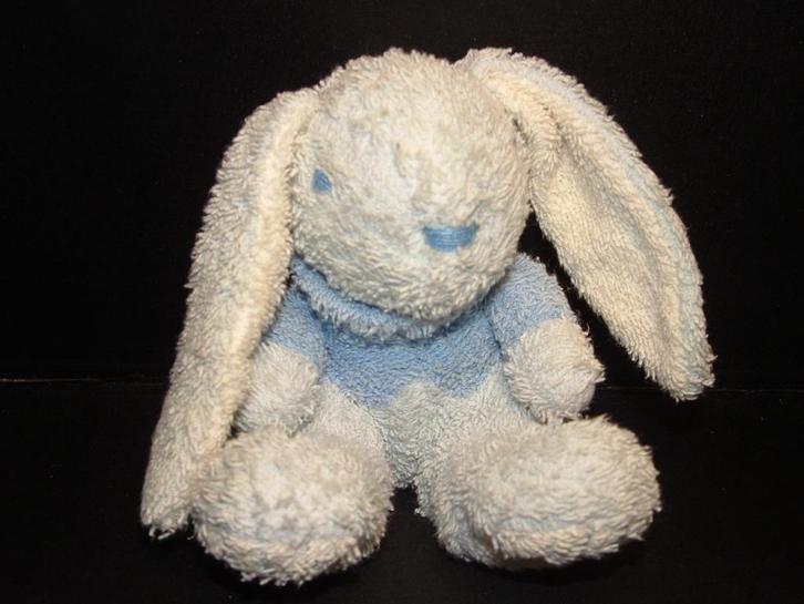 HAPPY HORSE KONIJN BADSTOF LICHTBLAUW/BLAUW MET BLAUWE COL M, Kinderen en Baby's, Speelgoed | Knuffels en Pluche, Zo goed als nieuw