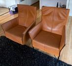 Twee Charly stoelen - oranje/bruin leer, Ophalen, Gebruikt, Minder dan 75 cm, Leer