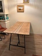 Houten Eettafel met Industrieel Onderstel, Ophalen, Gebruikt, 100 tot 150 cm, Vintage