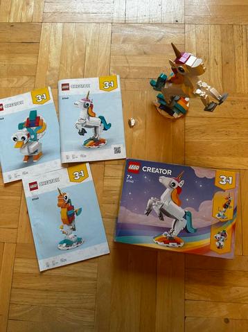 Complete Lego Creator 3-in-1: eenhoorn, zeepaardje en eend beschikbaar voor biedingen