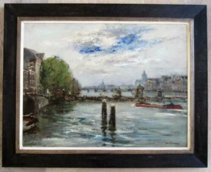 ==op de AMSTEL in Amsterdam==Jan Korthals 1916-1972==, Antiek en Kunst, Kunst | Schilderijen | Klassiek, Ophalen of Verzenden