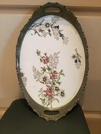Te koop antiek porselein dienblad met tinnen omranding, Ophalen of Verzenden