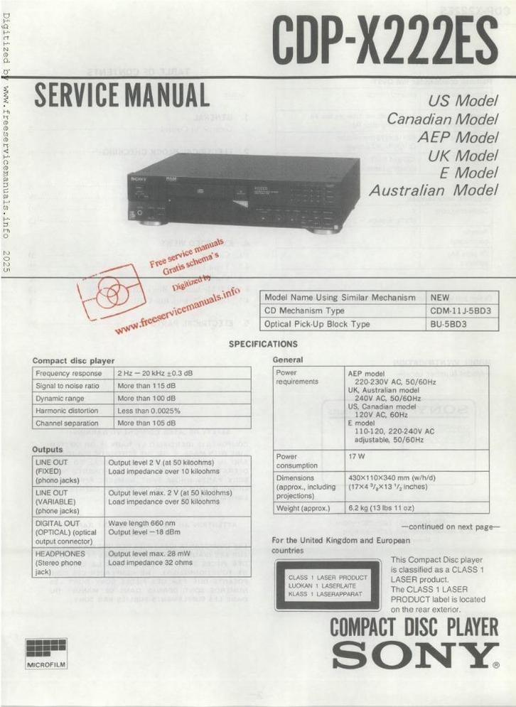 Sony, cdp-x222es originele service manua   cd speler, Boeken, Catalogussen en Folders, Gelezen, Catalogus, Ophalen of Verzenden