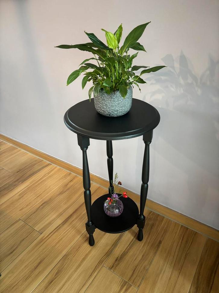 Vintage bijzettafel / plantentafel - gerestaureerd zgan, Huis en Inrichting, Tafels | Sidetables, Zo goed als nieuw, 25 tot 50 cm
