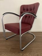 Gispen 412 GE fauteuil, zijdemat frame, bordeaux rood leer, Design, 75 tot 100 cm, Ophalen of Verzenden, Zo goed als nieuw