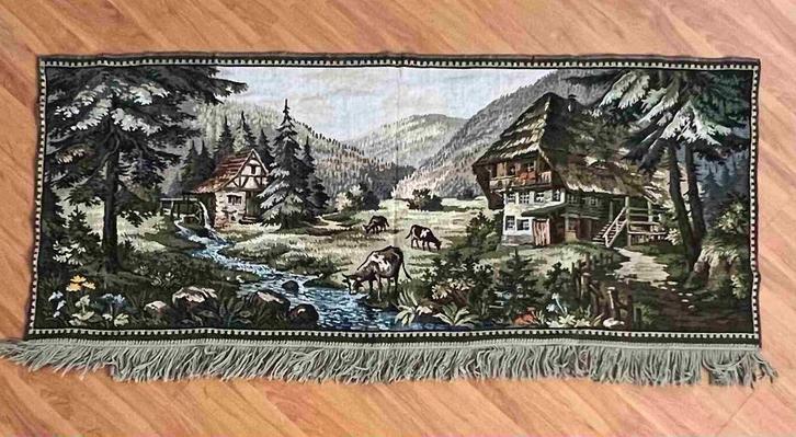 Rustiek antiek gobelin wandkleed 155/64, Antiek en Kunst, Antiek | Kleden en Textiel, Ophalen of Verzenden