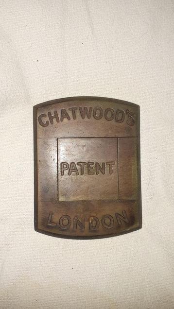antiek messing kluisschild "chatwood's patent london" beschikbaar voor biedingen