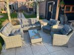 Loungeset wicker, grijze kussens, 6 personen, Tuin en Terras, Ophalen, 6 zitplaatsen, Loungeset, Wicker