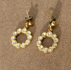 Oorbellen strass oorhangers goudkleur cirkels ringen, Overige materialen, Ophalen of Verzenden, Goud, Met strass