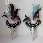 Twee Venetiaans masker met veren - Carnaval, Halloween, Maat 38/40 (M), Carnaval, Ophalen of Verzenden, Zo goed als nieuw