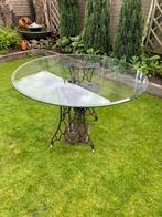 Tuin tafel glasplaat 120cm  met schuine afgewerkte rand, Rond, Gebruikt, Metaal, Ophalen