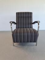 2x Leolux Scylla Fauteuil Hoog Gestreept Stof - Zwart Leer, Huis en Inrichting, Fauteuils, Metaal, 75 tot 100 cm, Ophalen of Verzenden