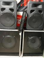 2x 400rms bass 15 inch  2x700watt top QSC Versterker 1500rms, Subwoofer, Zo goed als nieuw, 120 watt of meer, Ophalen