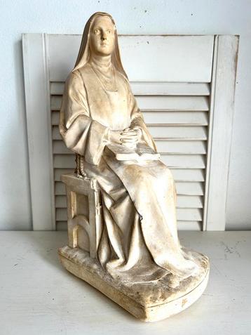 Antiek beeld Heilige Theresia met boek bronzen stempel 37 cm beschikbaar voor biedingen