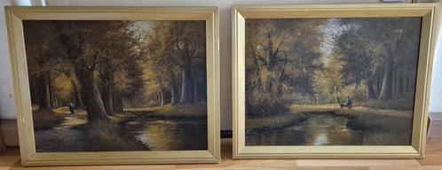 2 stuks A van de Burg “Bos gezicht met beek”., Antiek en Kunst, Kunst | Schilderijen | Klassiek, Ophalen of Verzenden
