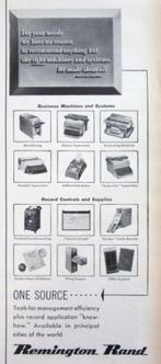 4 vintage advertenties Remington Rand 50-65 typemachine, Verzenden, Gebruikt, Reclamebord