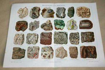 Antieke kleurenlitho - Mineralen en gesteenten - Circa 1900!