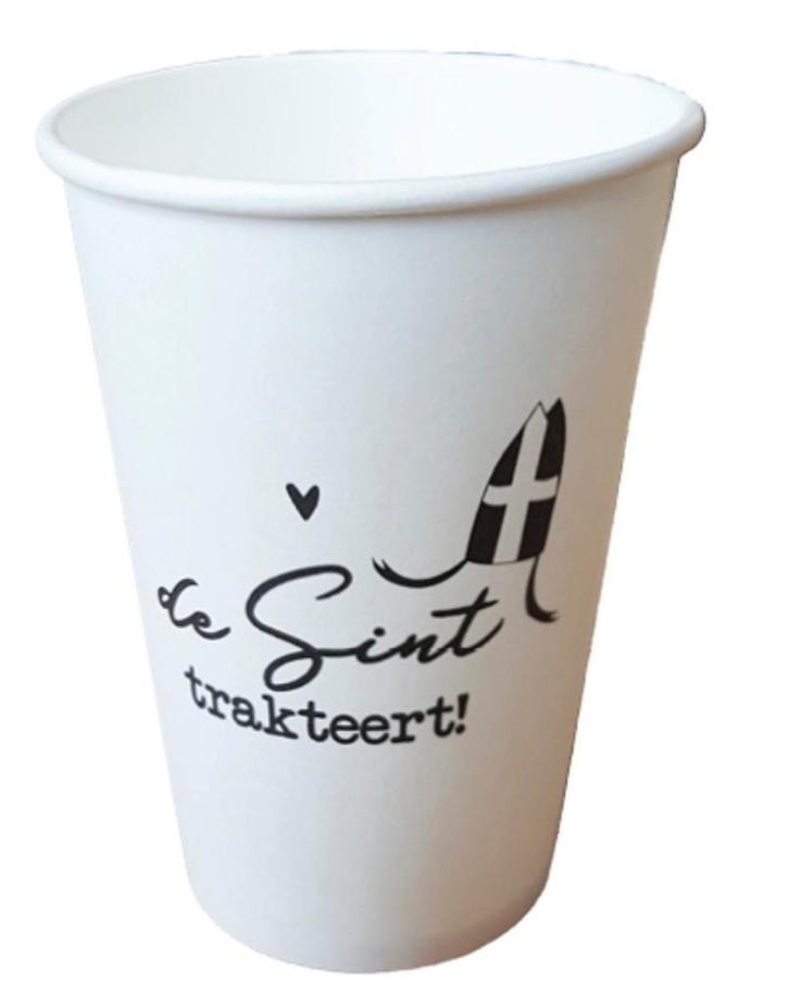 NIEUW 50 stuks beker de sint trakteert Sinterklaas, Diversen, Sinterklaas, Nieuw, Ophalen of Verzenden