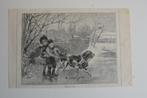IJSPRET KINDEREN en HOND op IJS WINTER 1890 Houtgravure GS6, Antiek en Kunst, Verzenden