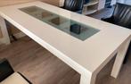 Wit hout met glas tafel 90x200 cm, Huis en Inrichting, Tafels | Eettafels, Glas, Gebruikt, Ophalen